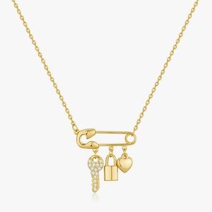 Gorgeous Neiman Marcus 18KT Gold Vermeil Safety Pin charm necklace